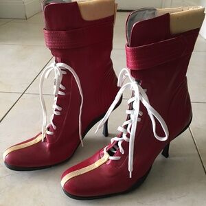 NWOT Vintage Michelle K Red Leather Ankle Boots